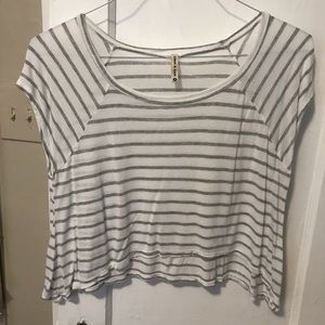 Emma and Sam Striped Cropped T gray and white